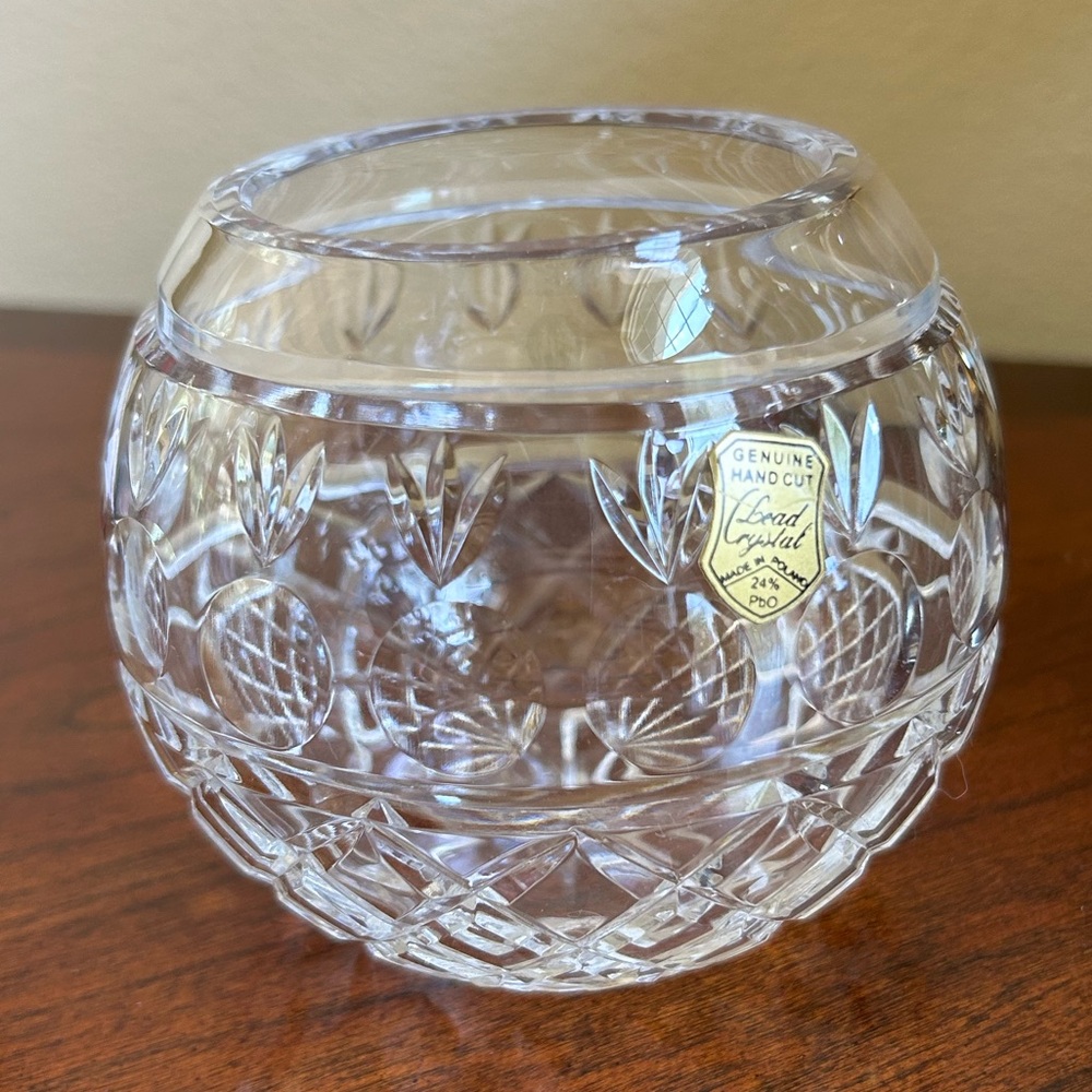Vintage hand cut crystal rose bowl made in Poland